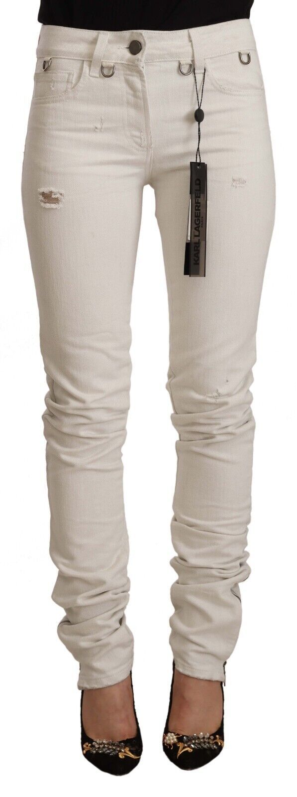 Karl Lagerfeld White Mid Waist Cotton Denim Slim Fit Jeans | Regal Royce
