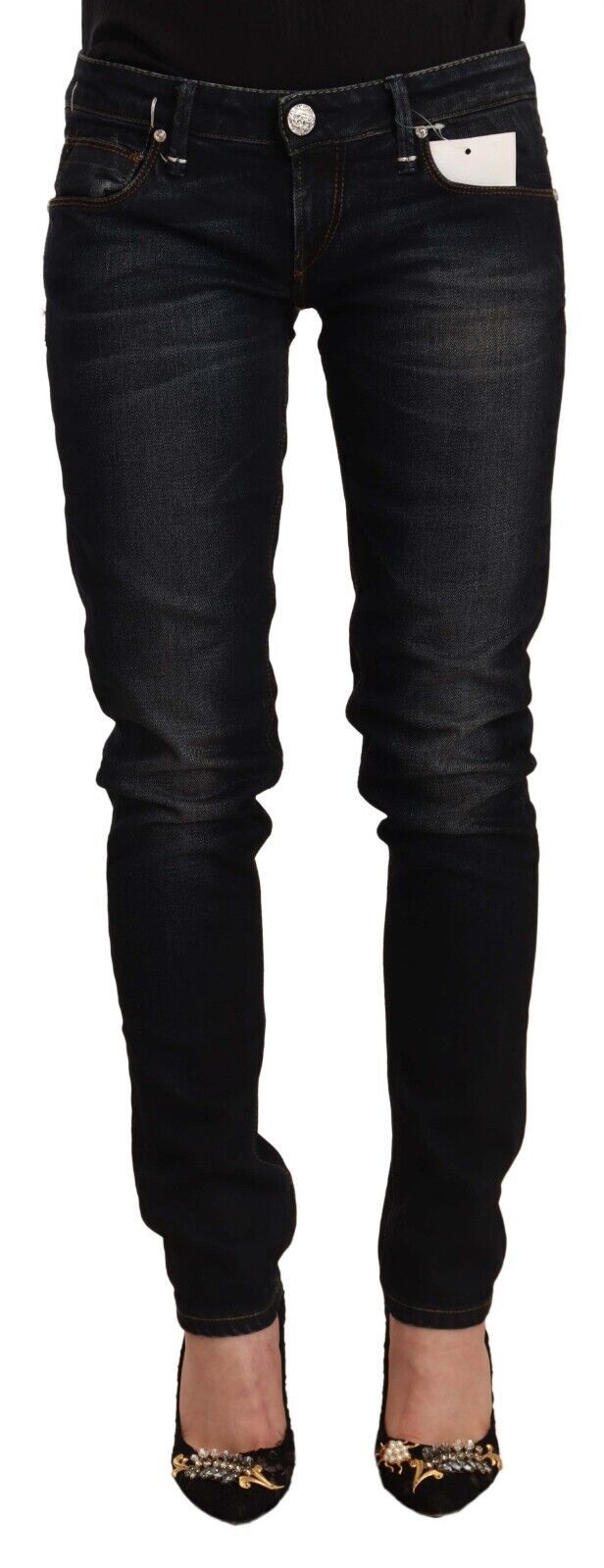 Acht Black Washed Cotton Low Waist Slim Fit Denim Jeans | Regal Royce