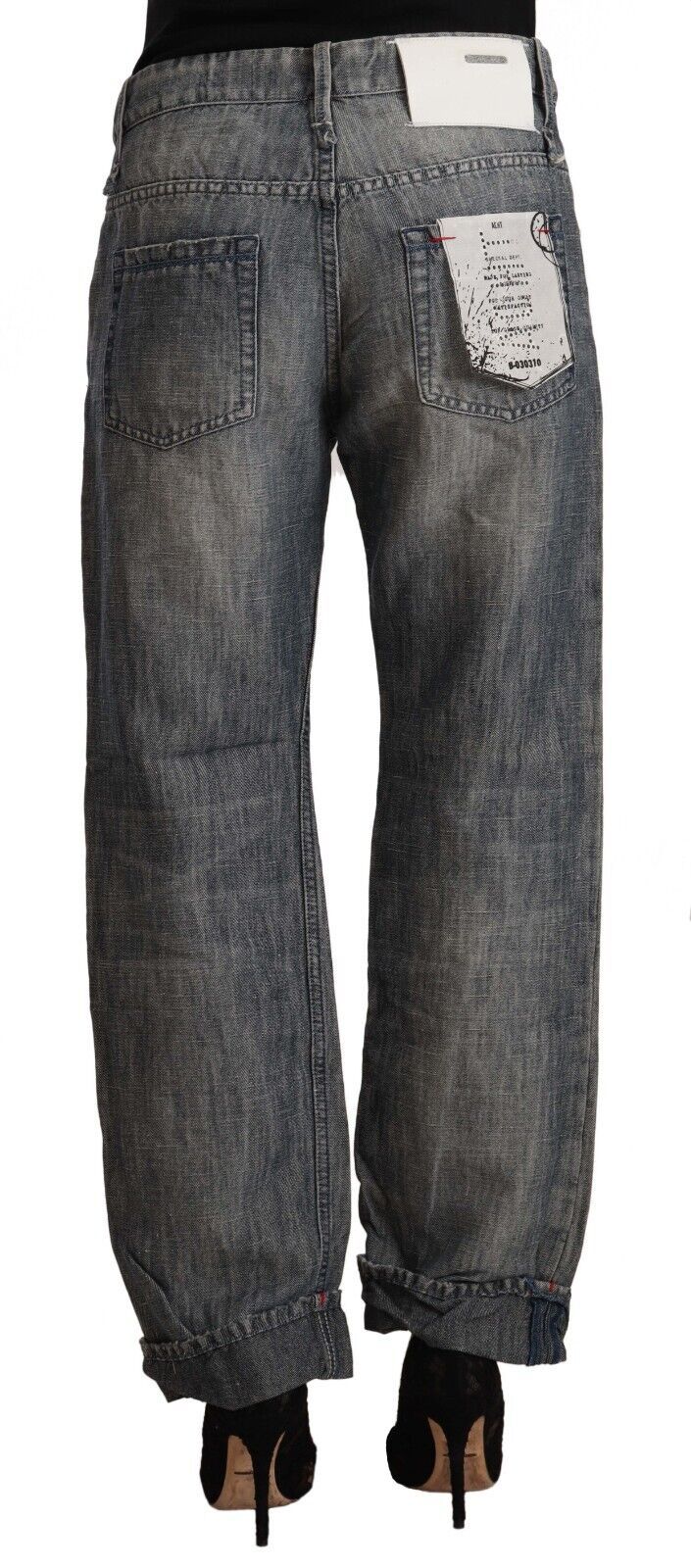 Acht Gray Washed Ramie Straight Denim Folded Hem Jeans | Regal Royce