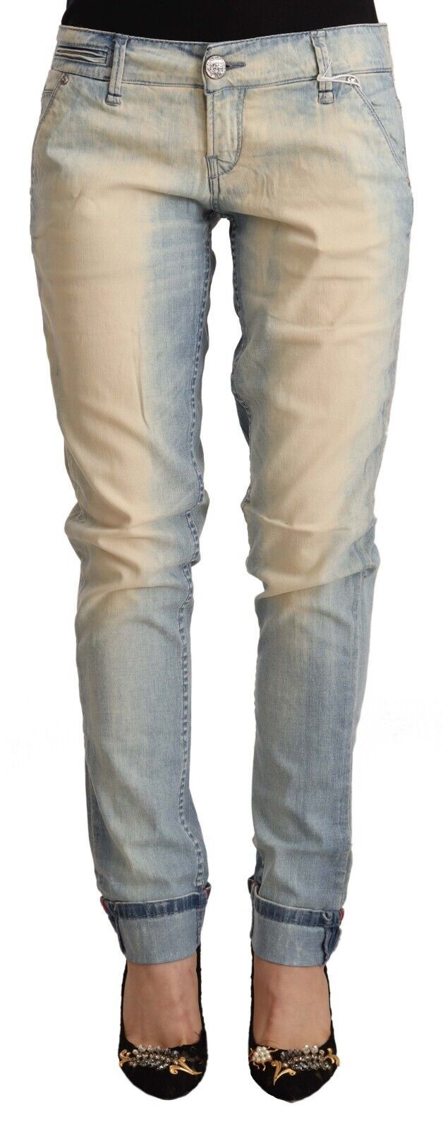 Acht Light Blue Washed Cotton Low Waist Skinny Denim Jeans | Regal Royce