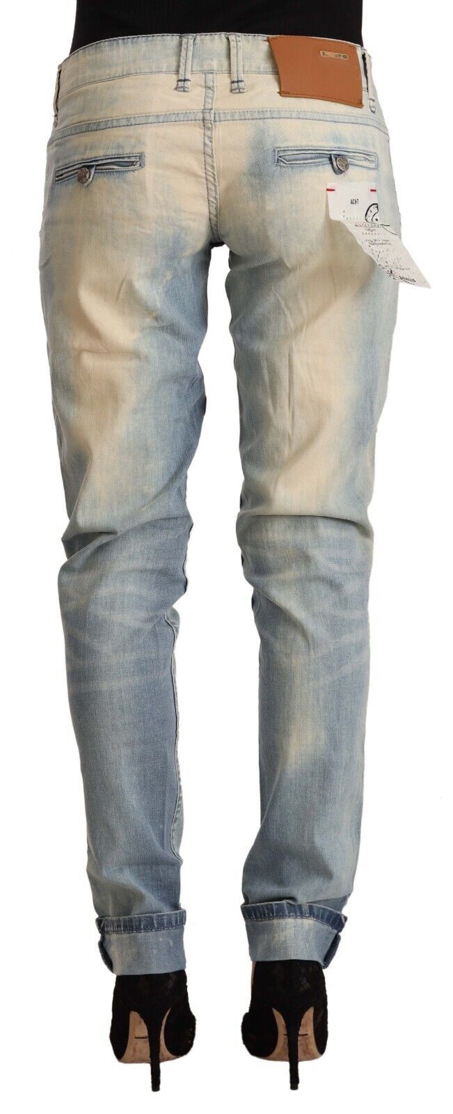 Acht Light Blue Washed Cotton Low Waist Skinny Denim Jeans | Regal Royce
