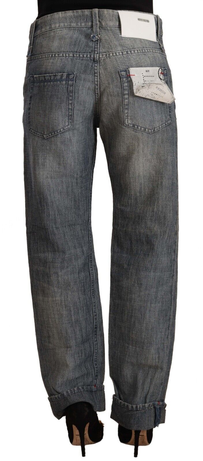 Acht Gray Washed Mid Waist Straight Denim Folded Hem Jeans | Regal Royce