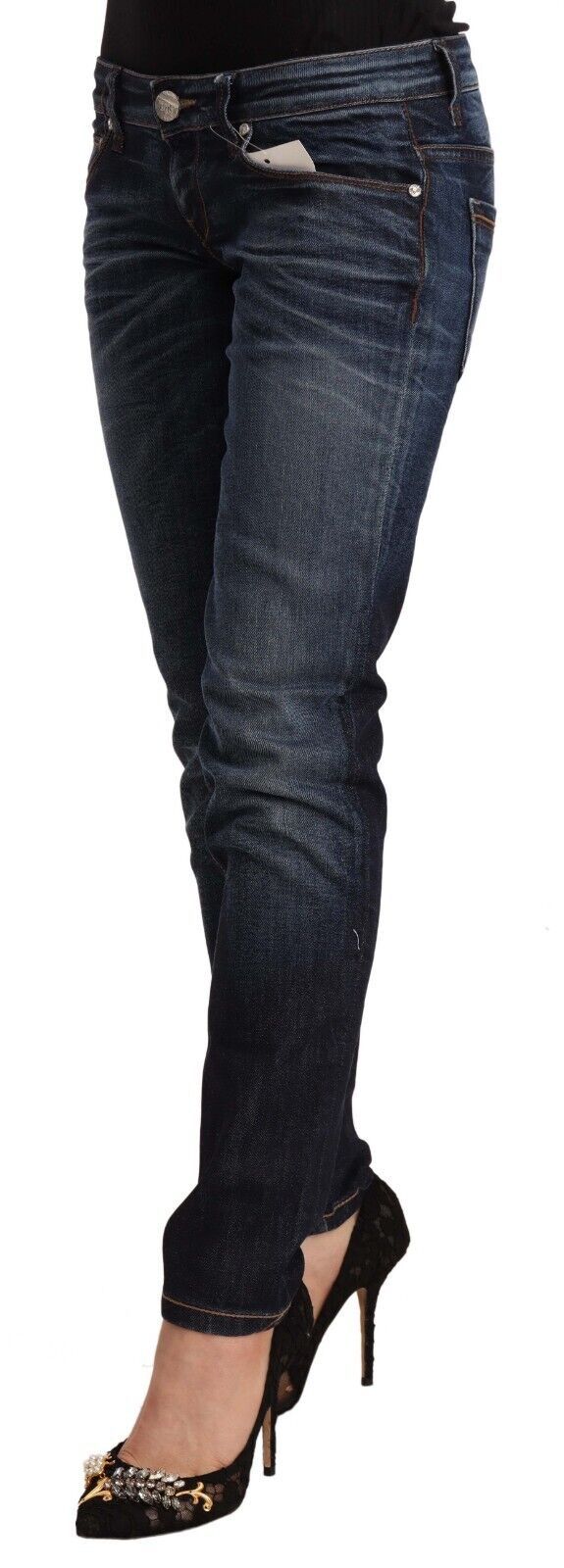 Acht Blue Washed Cotton Low Waist Skinny Denim Jeans | Regal Royce