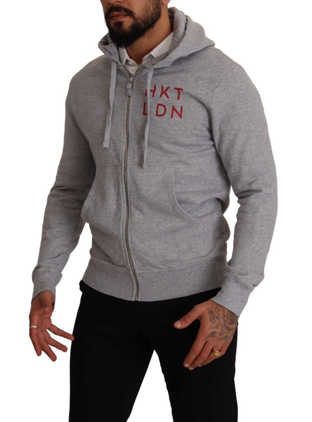Hackett Gray Full Zip Hooded Cotton Sweatshirt Sweater | Regal Royce