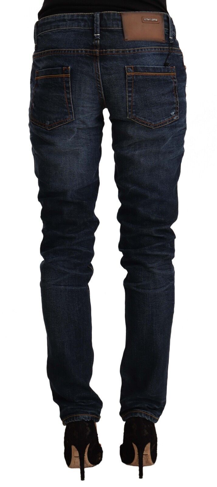Acht Blue Washed Cotton Mid Waist Skinny Denim Jeans | Regal Royce
