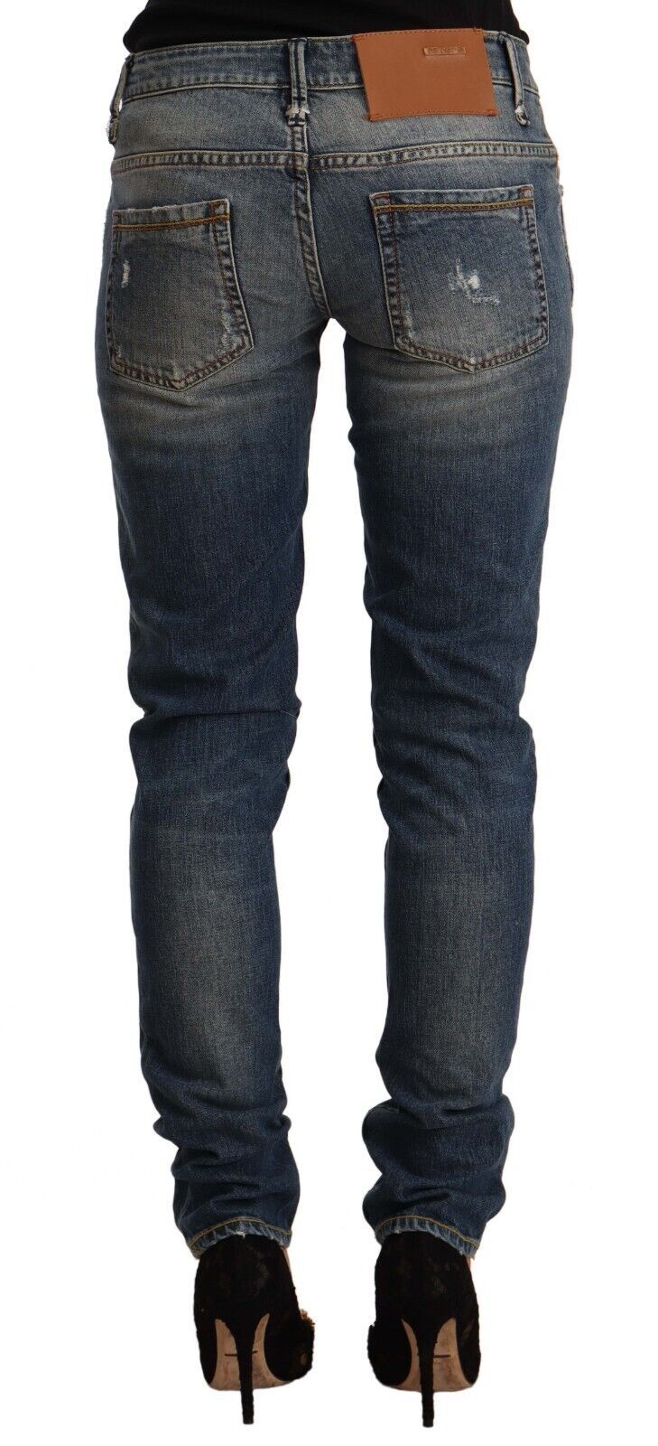 Acht Blue Washed Cotton Mid Waist Skinny Denim Jeans | Regal Royce