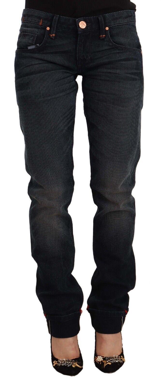 Acht Black Washed Cotton Skinny Denim Low Waist Jeans | Regal Royce