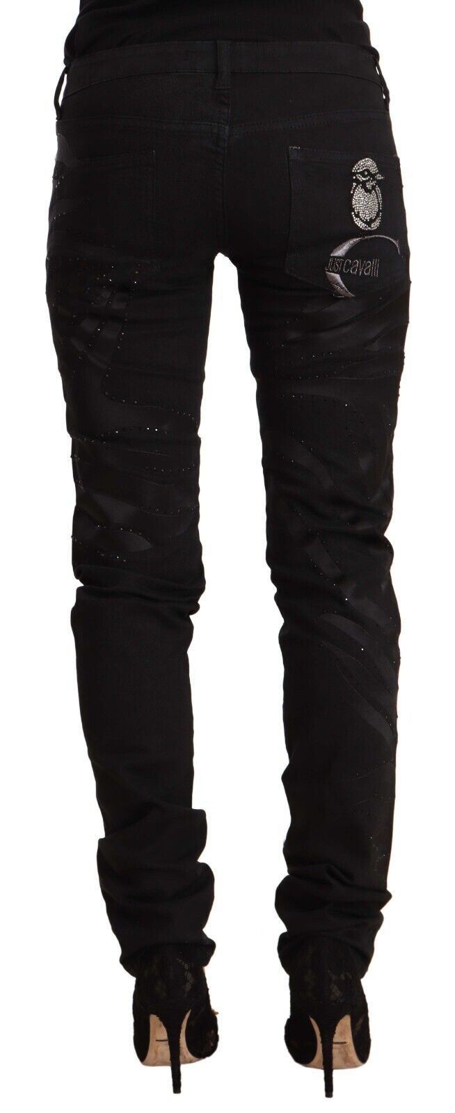 Just Cavalli Black Mid Waist Embellished Skinny Jeans | Regal Royce