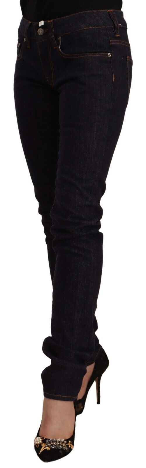 GF Ferre Black Mid Waist Cotton Denim Skinny Jeans | Regal Royce