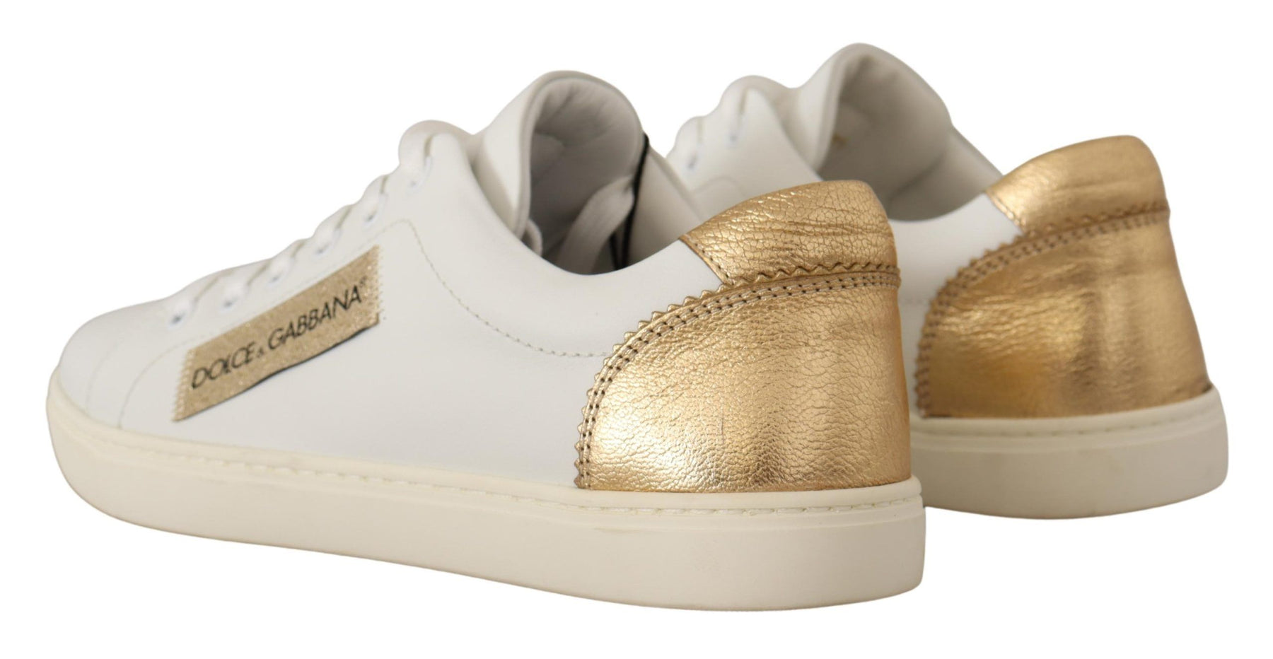 Dolce & Gabbana White Gold Leather Low Top Sneakers | Regal Royce