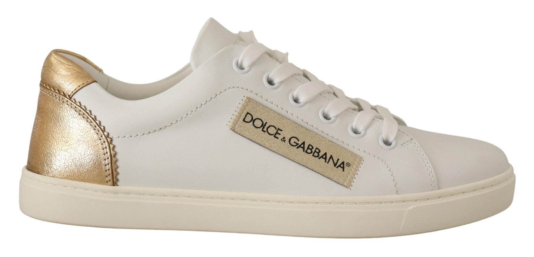 Dolce & Gabbana White Gold Leather Low Top Sneakers | Regal Royce