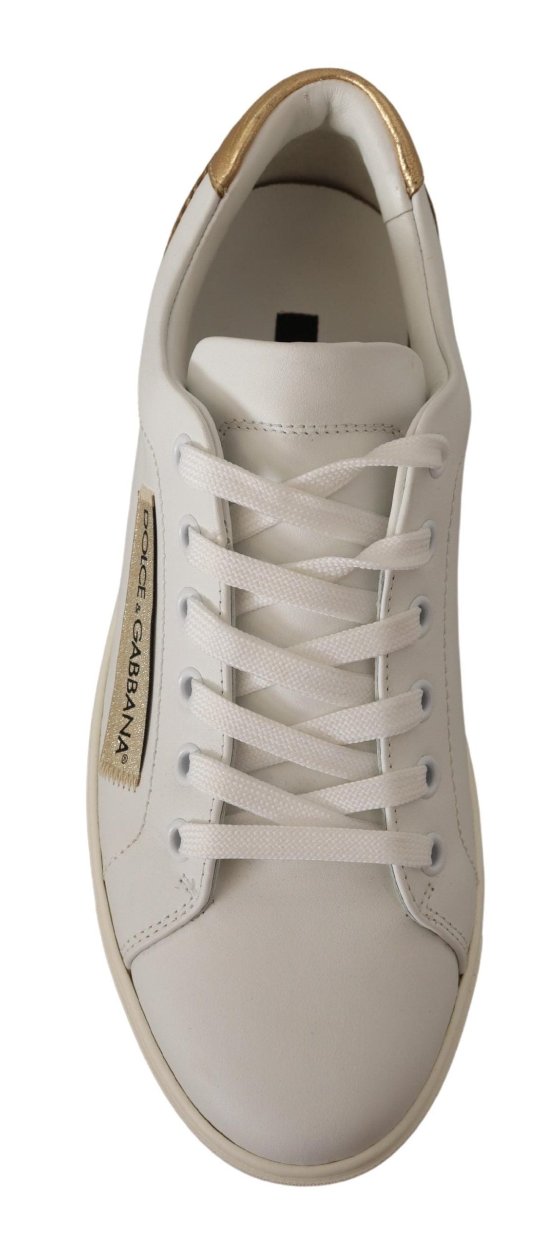 Dolce & Gabbana White Gold Leather Low Top Sneakers | Regal Royce