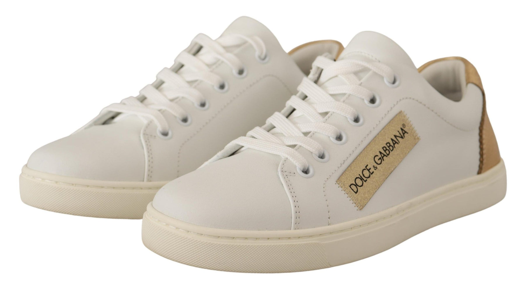 Dolce & Gabbana White Gold Leather Low Top Sneakers | Regal Royce