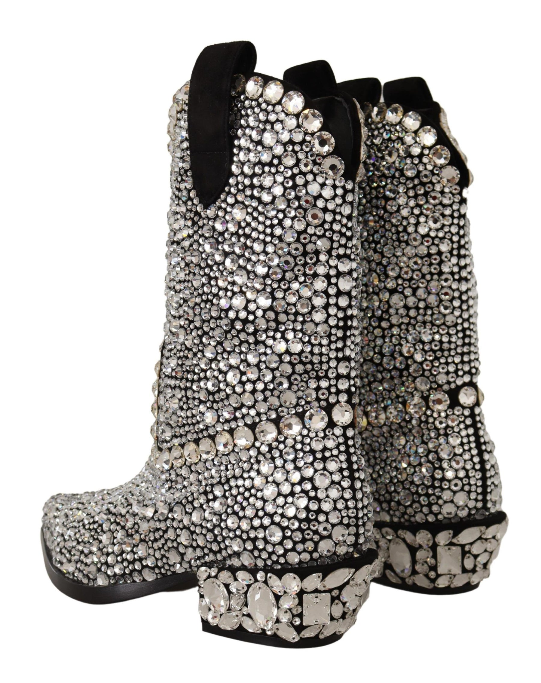 Dolce & Gabbana Black Suede Strass Crystal Cowgirl Boots | Regal Royce