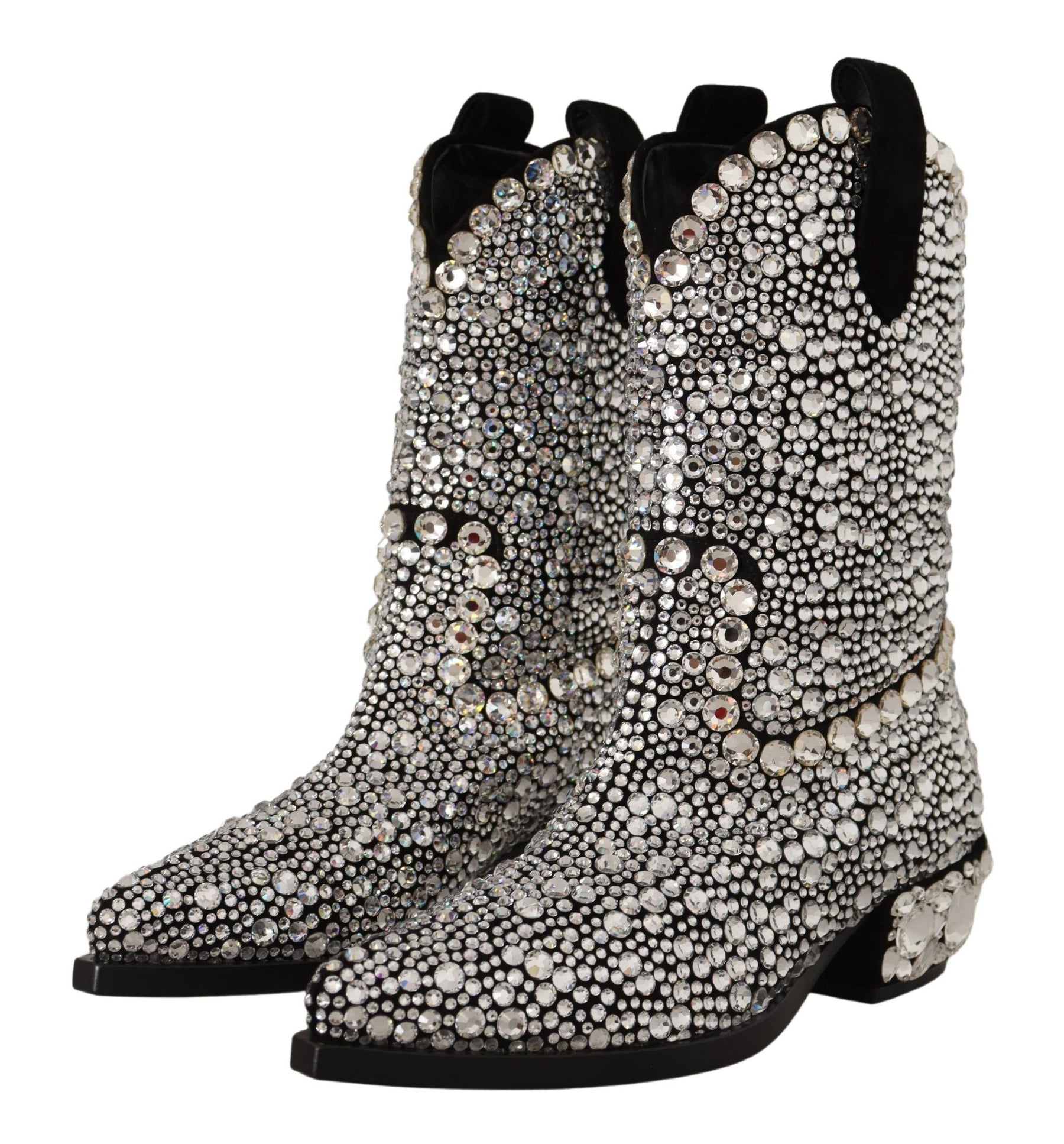 Dolce & Gabbana Black Suede Strass Crystal Cowgirl Boots | Regal Royce