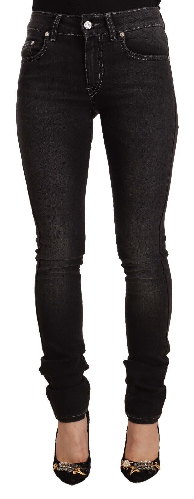GF Ferre Black Washed Mid Waist Cotton Denim Skinny Jeans | Regal Royce