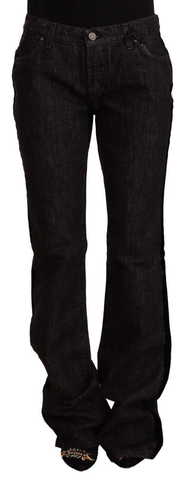 GF Ferre Black Mid Waist Cotton Denim Straight Boot Cut Jeans | Regal Royce
