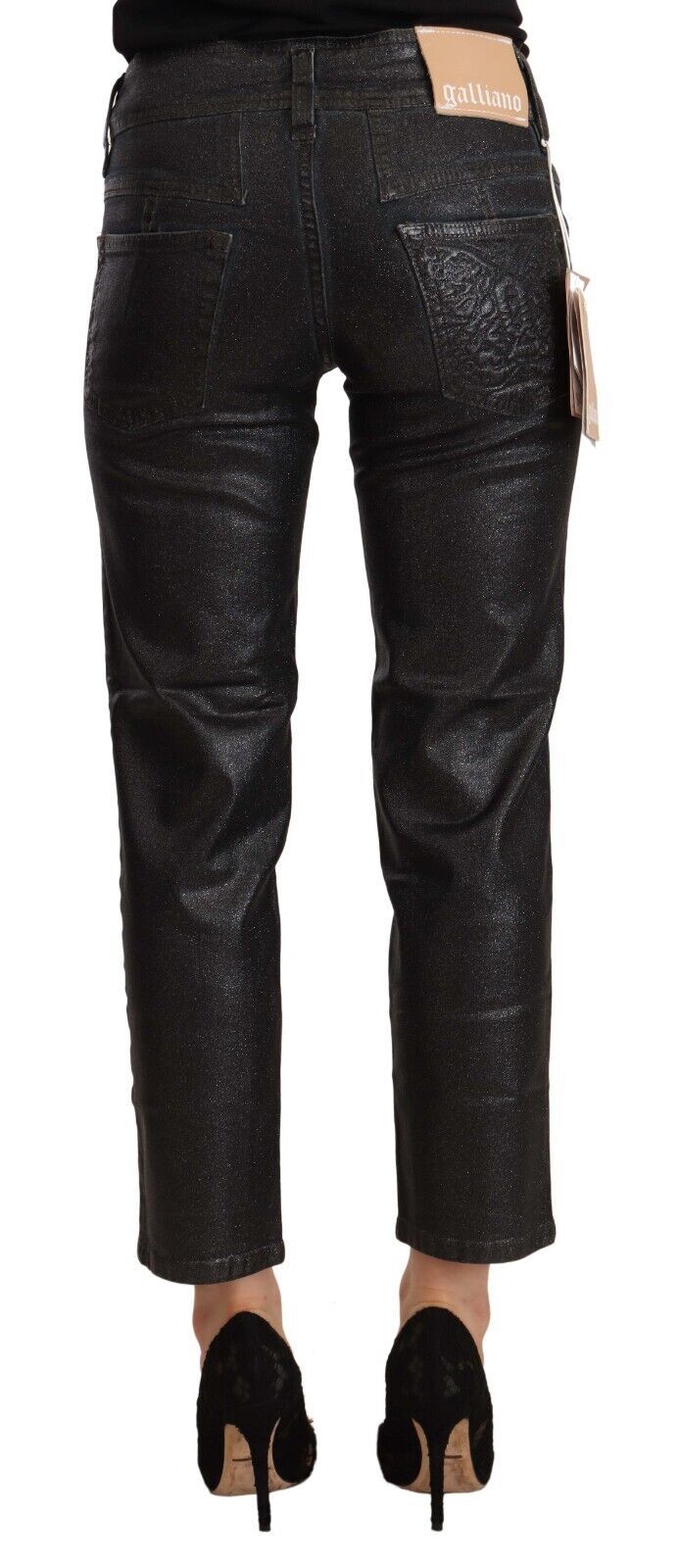 John Galliano Black Glittered Mid Waist Cotton Cropped Pants | Regal Royce