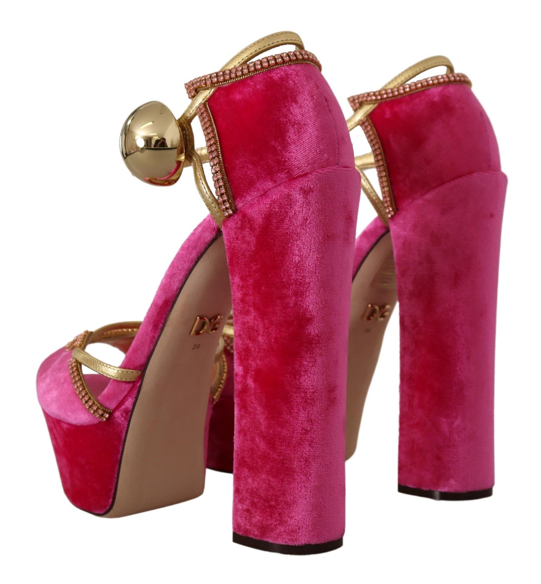Dolce & Gabbana Pink Velvet Crystal Ankle Strap Sandals Shoes | Regal Royce