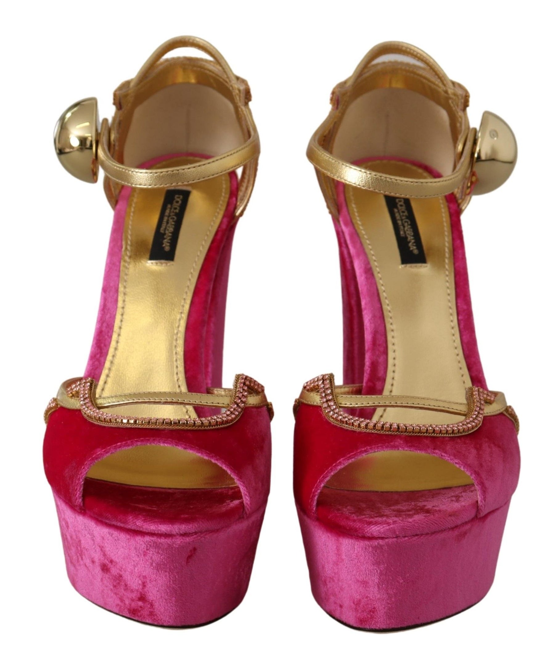 Dolce & Gabbana Pink Velvet Crystal Ankle Strap Sandals Shoes | Regal Royce