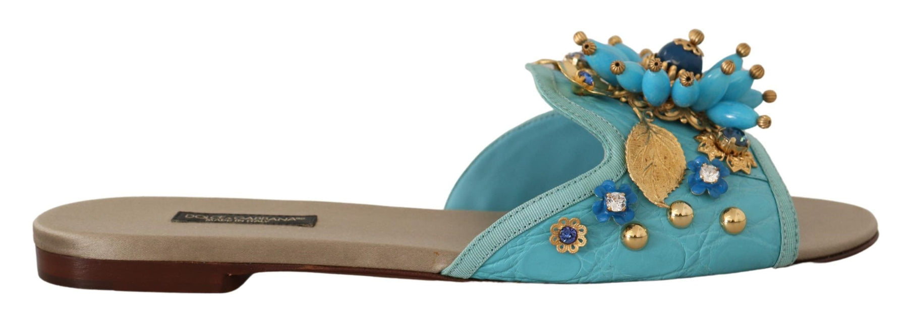 Dolce & Gabbana Blue Crystal Exotic Leather Blue Crystal Sandals | Regal Royce