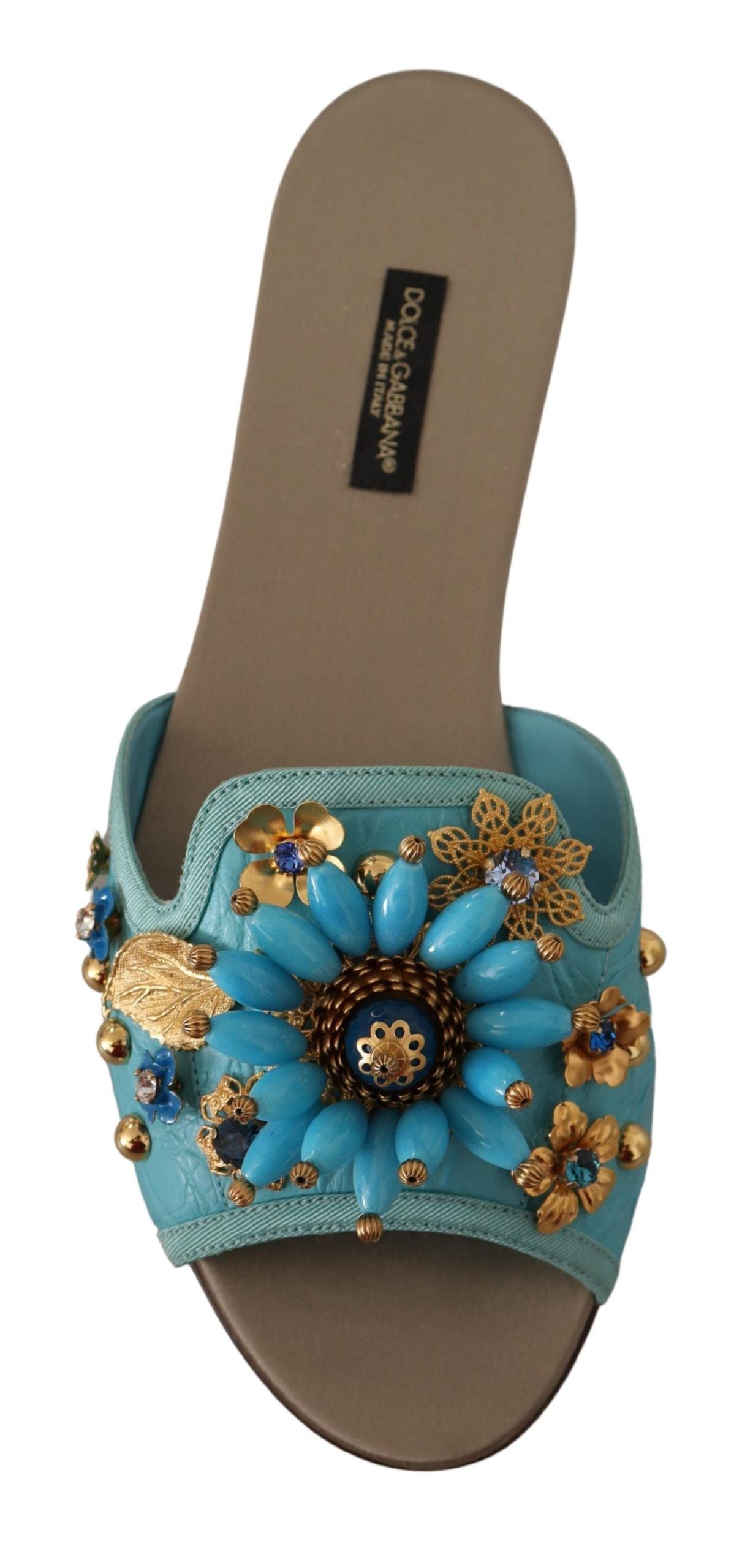Dolce & Gabbana Blue Crystal Exotic Leather Blue Crystal Sandals | Regal Royce