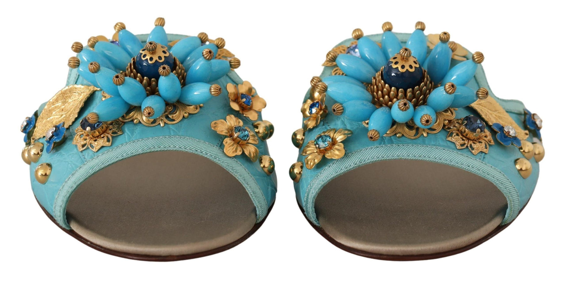 Dolce & Gabbana Blue Crystal Exotic Leather Blue Crystal Sandals | Regal Royce