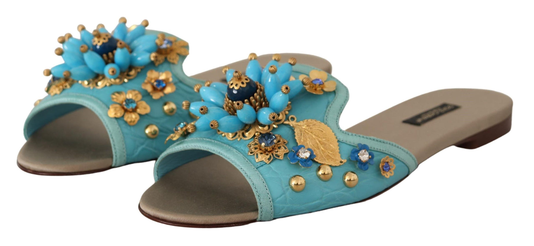 Dolce & Gabbana Blue Crystal Exotic Leather Blue Crystal Sandals | Regal Royce