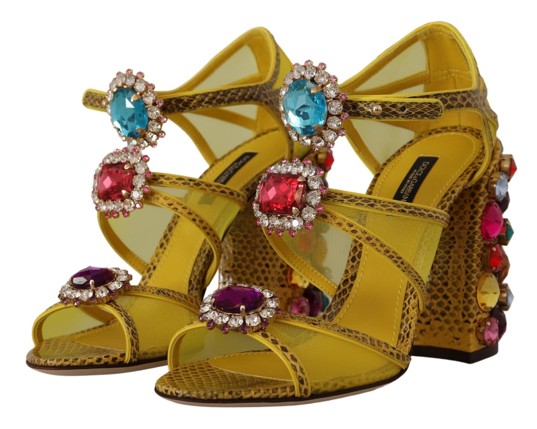 Dolce & Gabbana Yellow Leather Crystal Ayers Sandals Shoes | Regal Royce