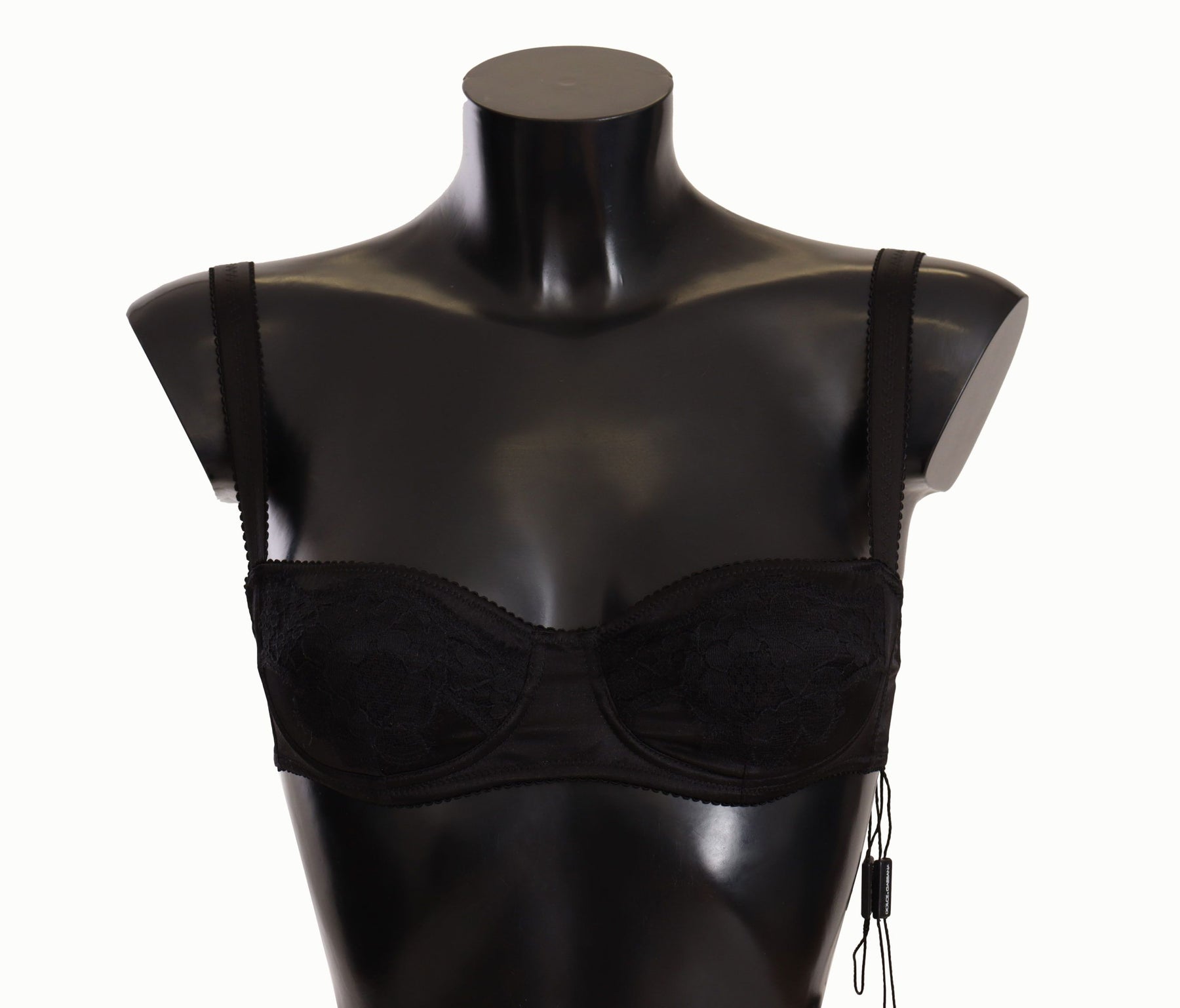 Dolce & Gabbana Black Polka Dot Satin Lace Balconette Bra | Regal Royce