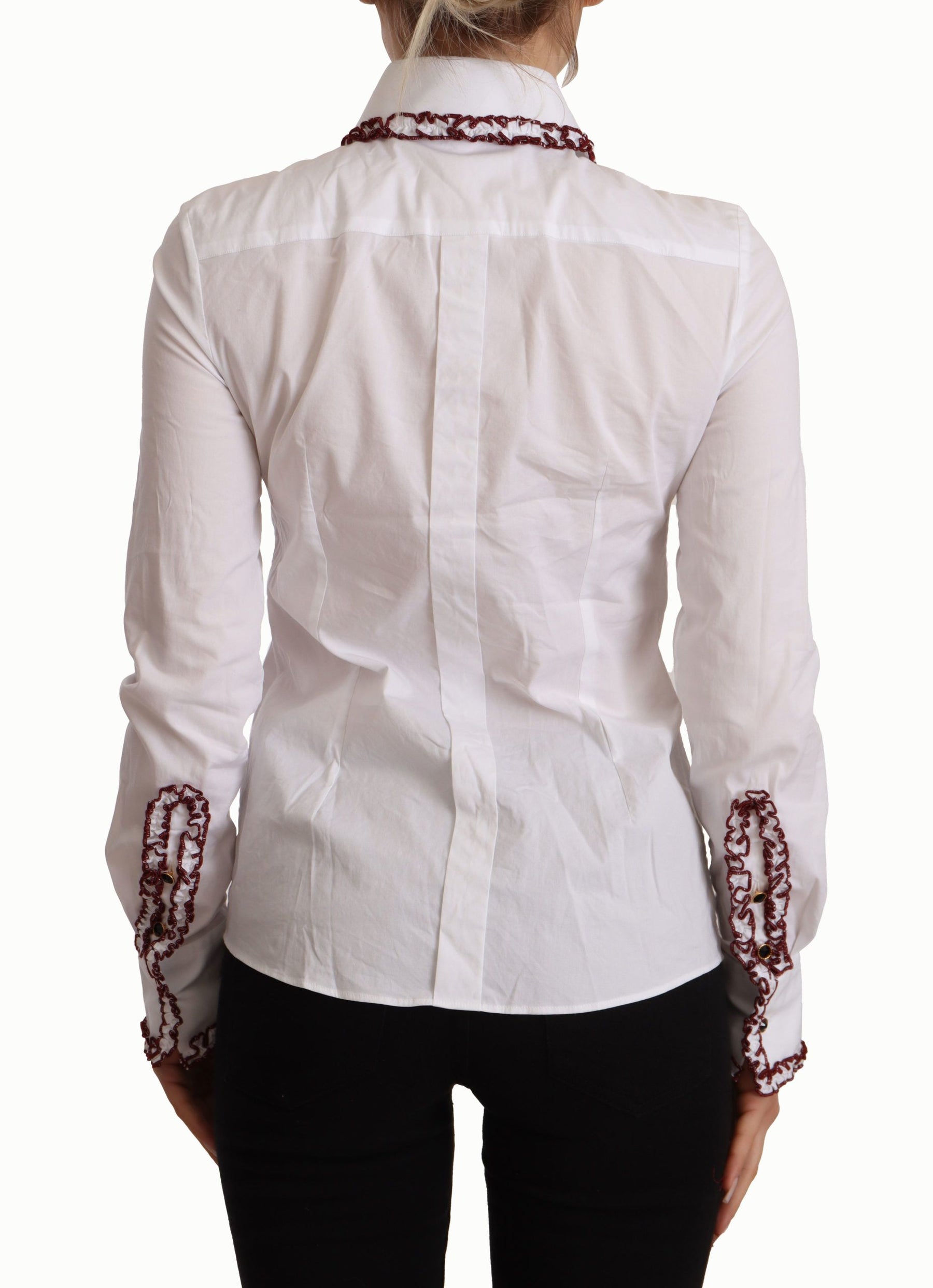 Dolce & Gabbana White Cotton Lace Long Sleeves Ruffle Collar Top Shirt | Regal Royce