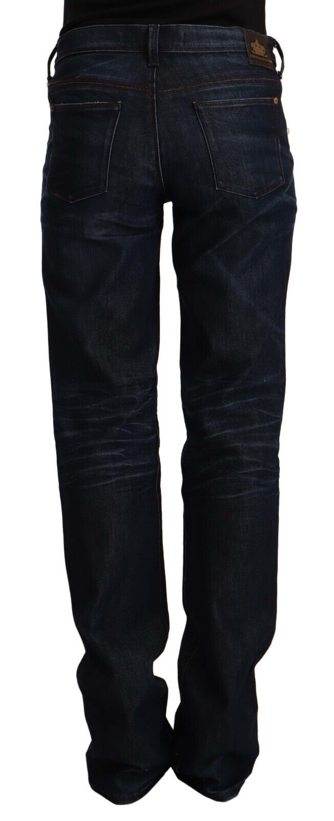 Ermanno Scervino Dark Blue Mid Waist Cotton Denim Straight Jeans | Regal Royce