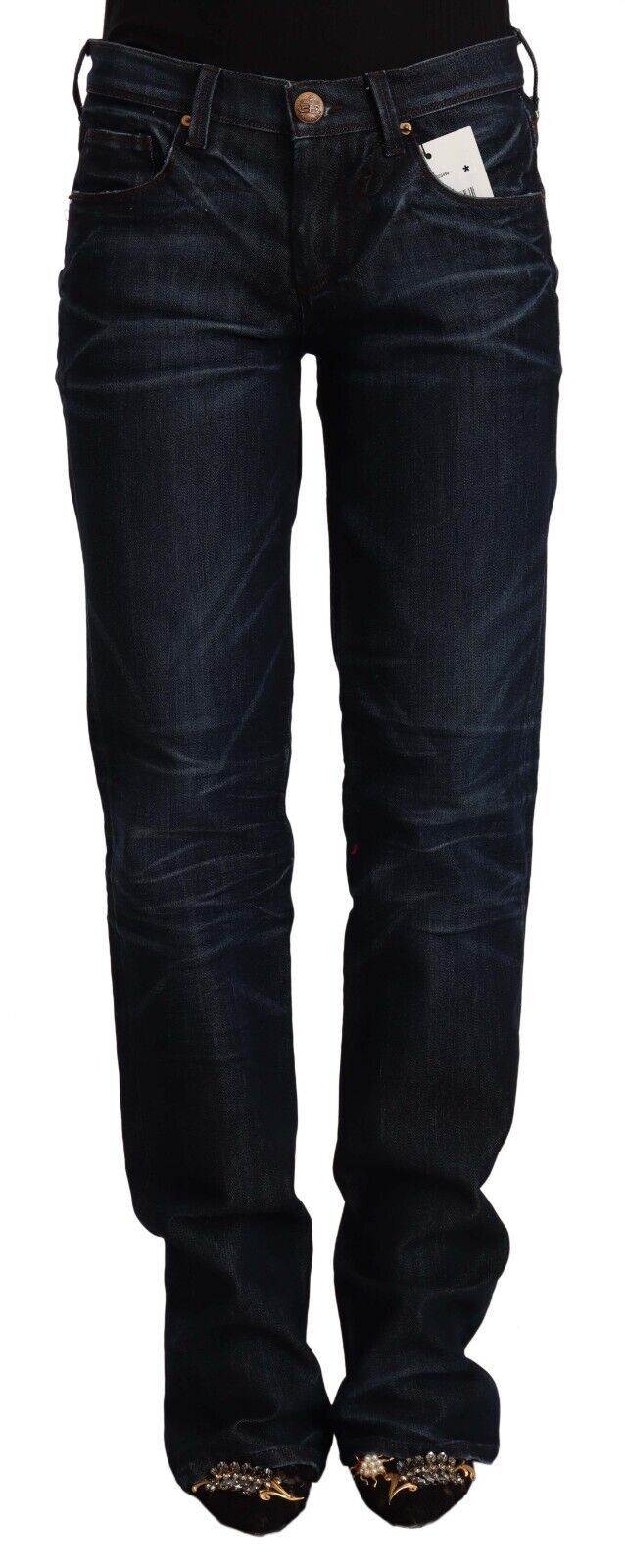 Ermanno Scervino Dark Blue Mid Waist Cotton Denim Straight Jeans | Regal Royce