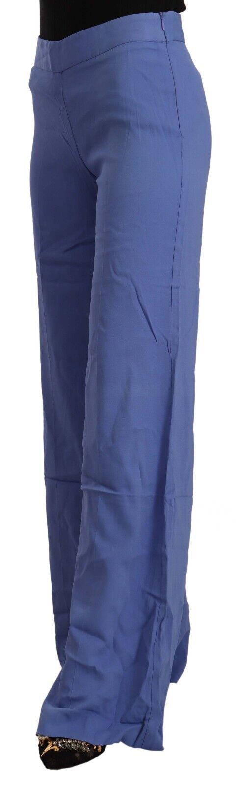 P.A.R.O.S.H. Blue High Waist Viscose Straight Wide Leg Pants | Regal Royce
