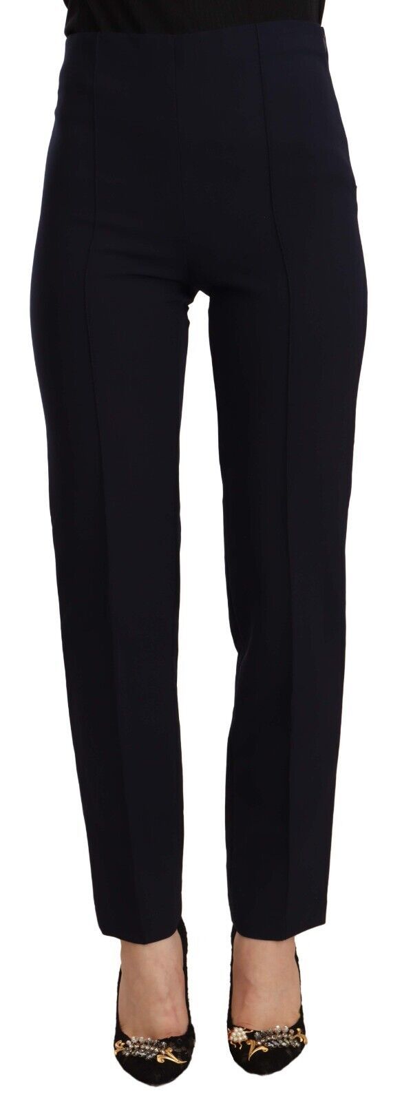 AGLINI Black High Waist Polyester Women Straight Pants | Regal Royce