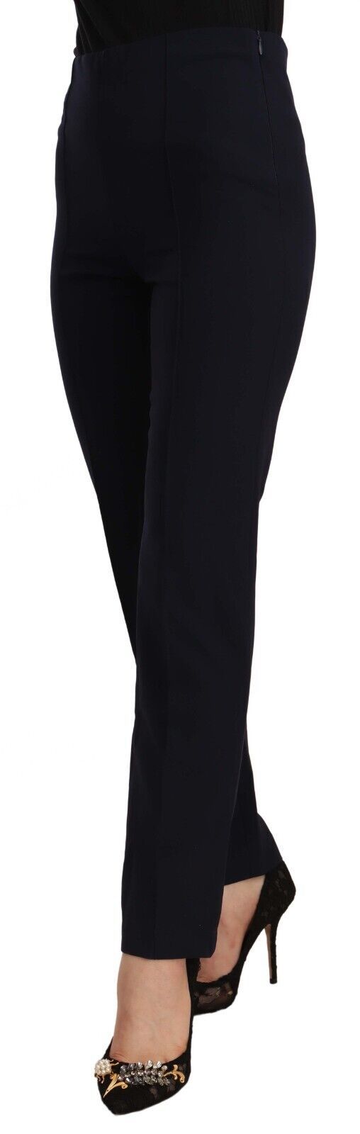 AGLINI Black High Waist Polyester Women Straight Pants | Regal Royce