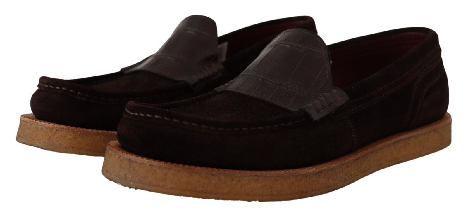 Dolce & Gabbana Brown Suede Leather Slip On Flats Moccasin Shoes | Regal Royce