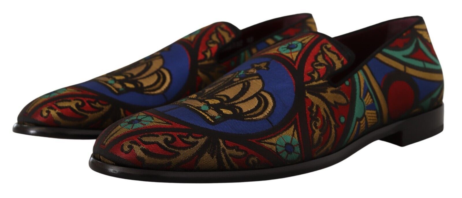 Dolce & Gabbana Multicolor Jacquard Crown Slippers Loafers Shoes | Regal Royce