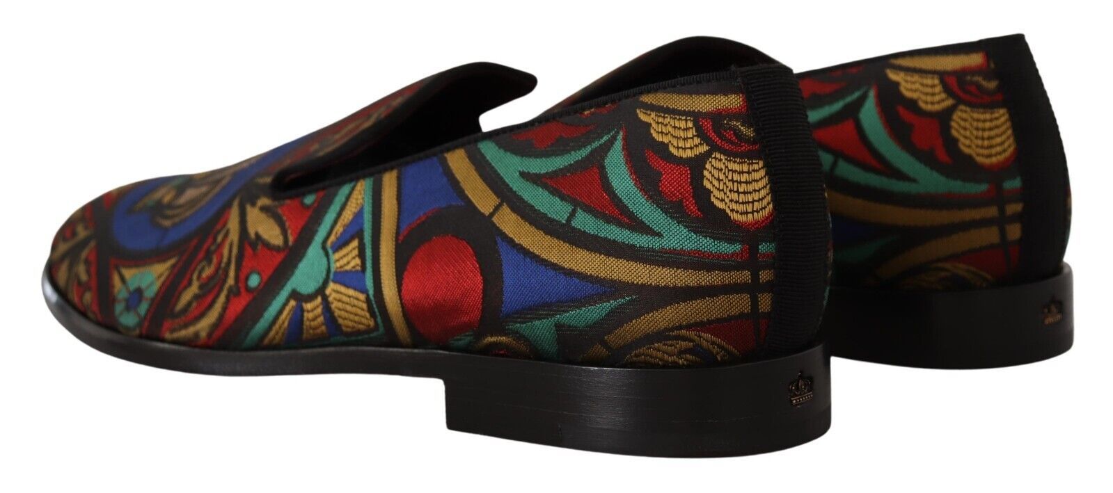 Dolce & Gabbana Multicolor Jacquard Crown Slippers Loafers Shoes | Regal Royce