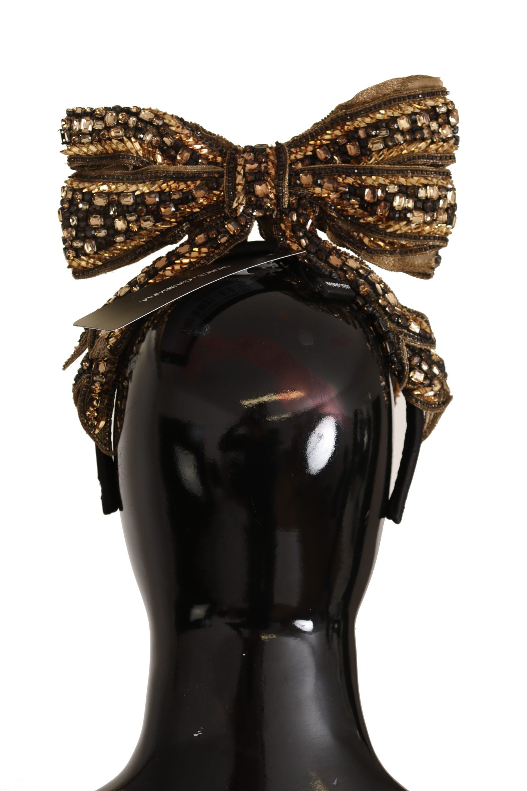 Dolce & Gabbana Gold Crystal Beaded Sequined Silk Bow Headband Diadem | Regal Royce