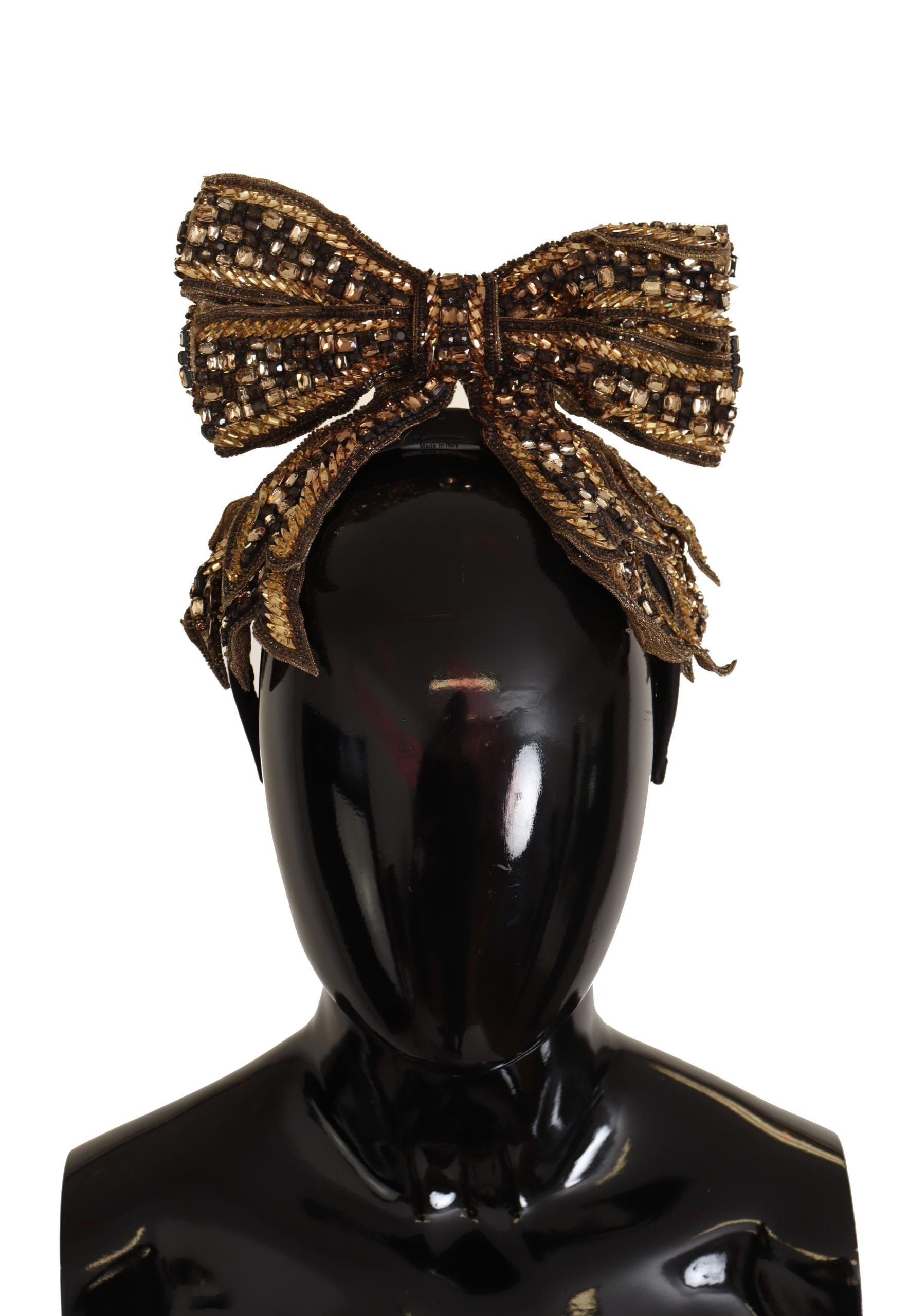 Dolce & Gabbana Gold Crystal Beaded Sequined Silk Bow Headband Diadem | Regal Royce