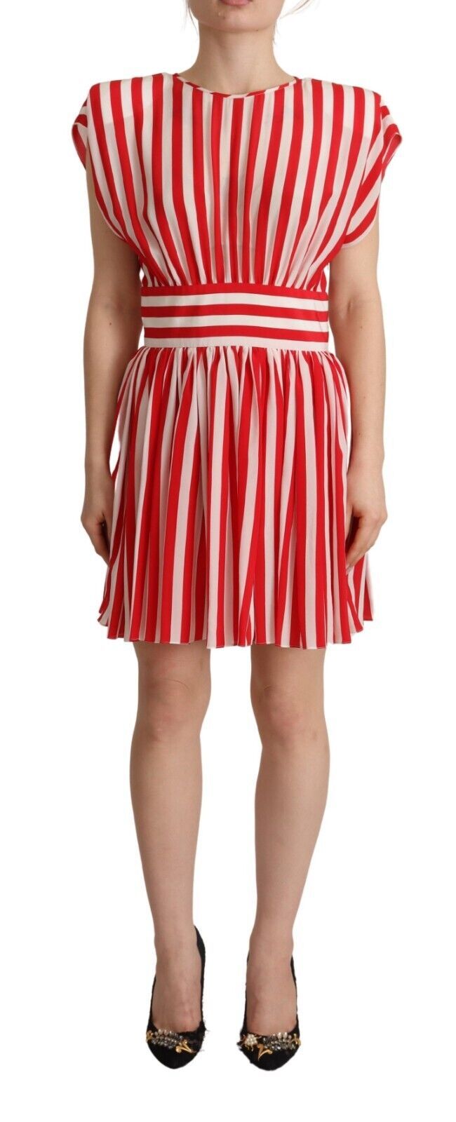 Dolce & Gabbana Red White Stripes Silk Mini A-line Dress | Regal Royce