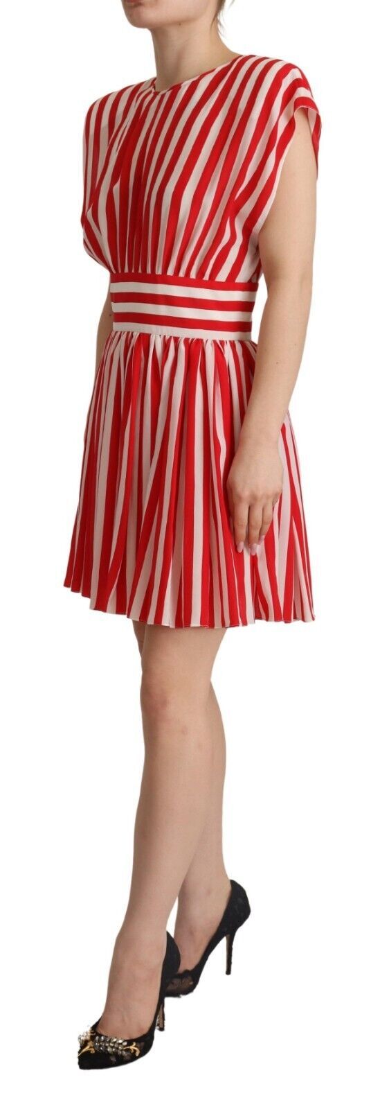 Dolce & Gabbana Red White Stripes Silk Mini A-line Dress | Regal Royce