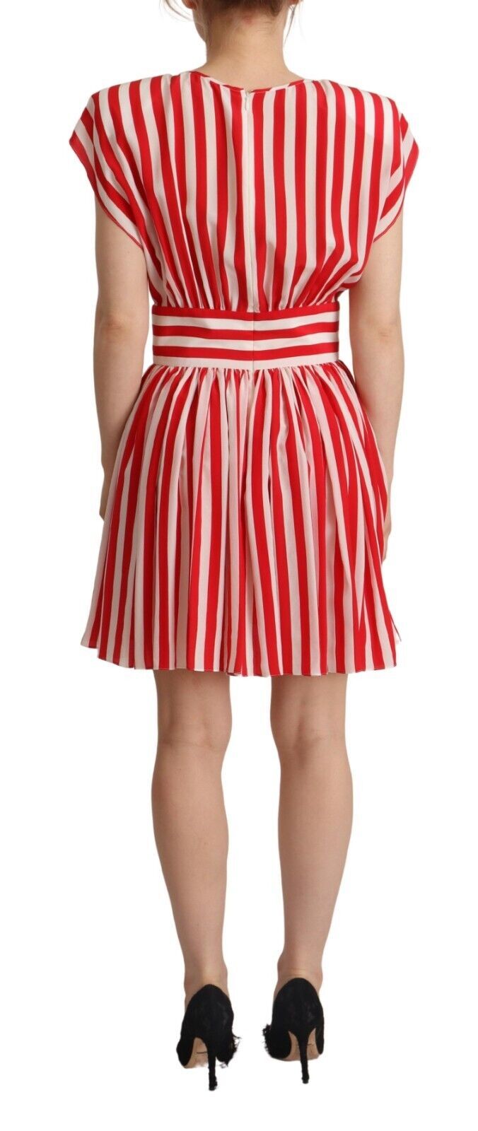 Dolce & Gabbana Red White Stripes Silk Mini A-line Dress | Regal Royce