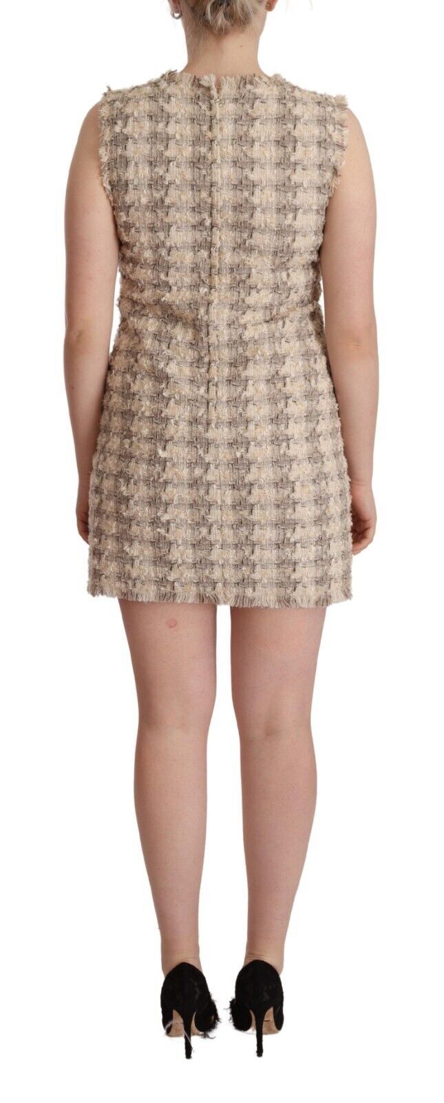 Dolce & Gabbana Beige Checkered Sleeveless Mini Shift Dress | Regal Royce