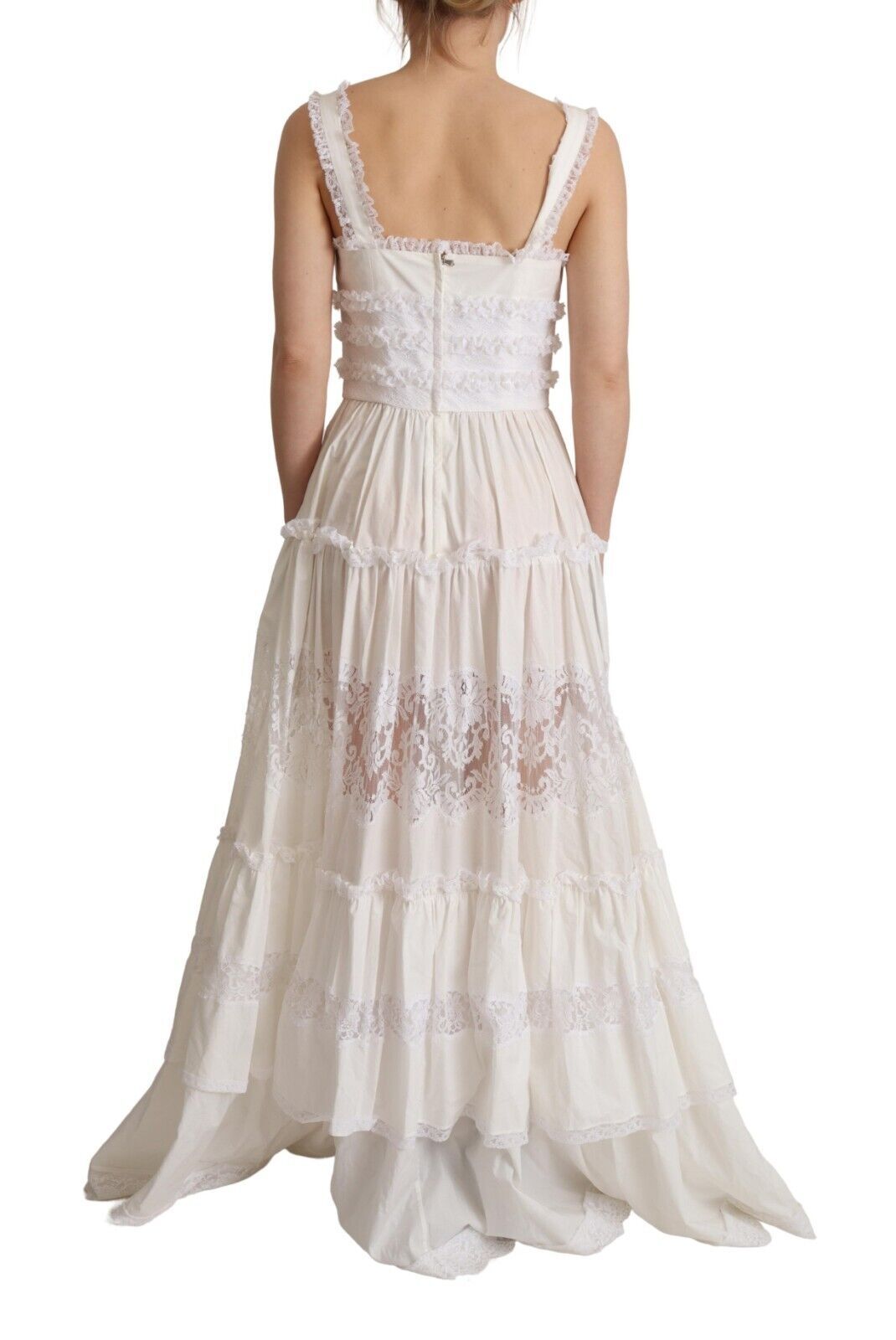 Dolce & Gabbana White Cotton Tiered Long Maxi A-line Dress | Regal Royce
