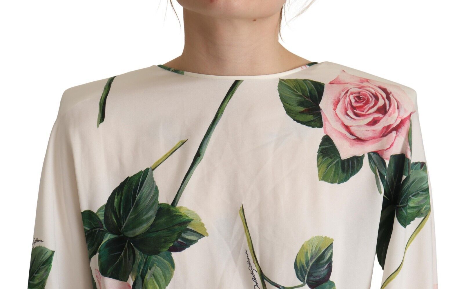 Dolce & Gabbana White Rose Print Long Sleeves A-line Dress | Regal Royce