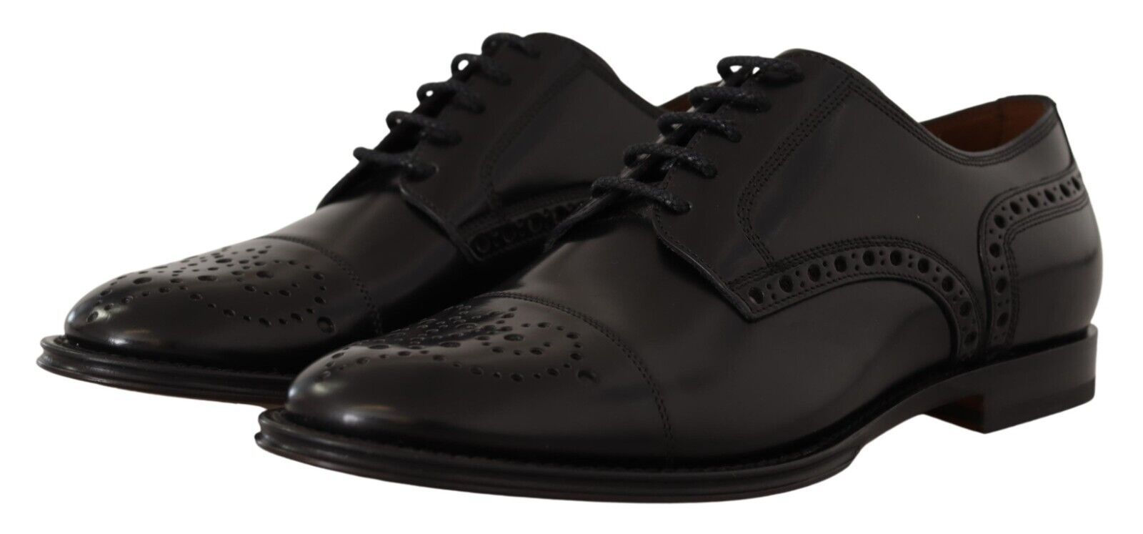Dolce & Gabbana Black Leather Wingtip Mens Formal Derby Shoes | Regal Royce