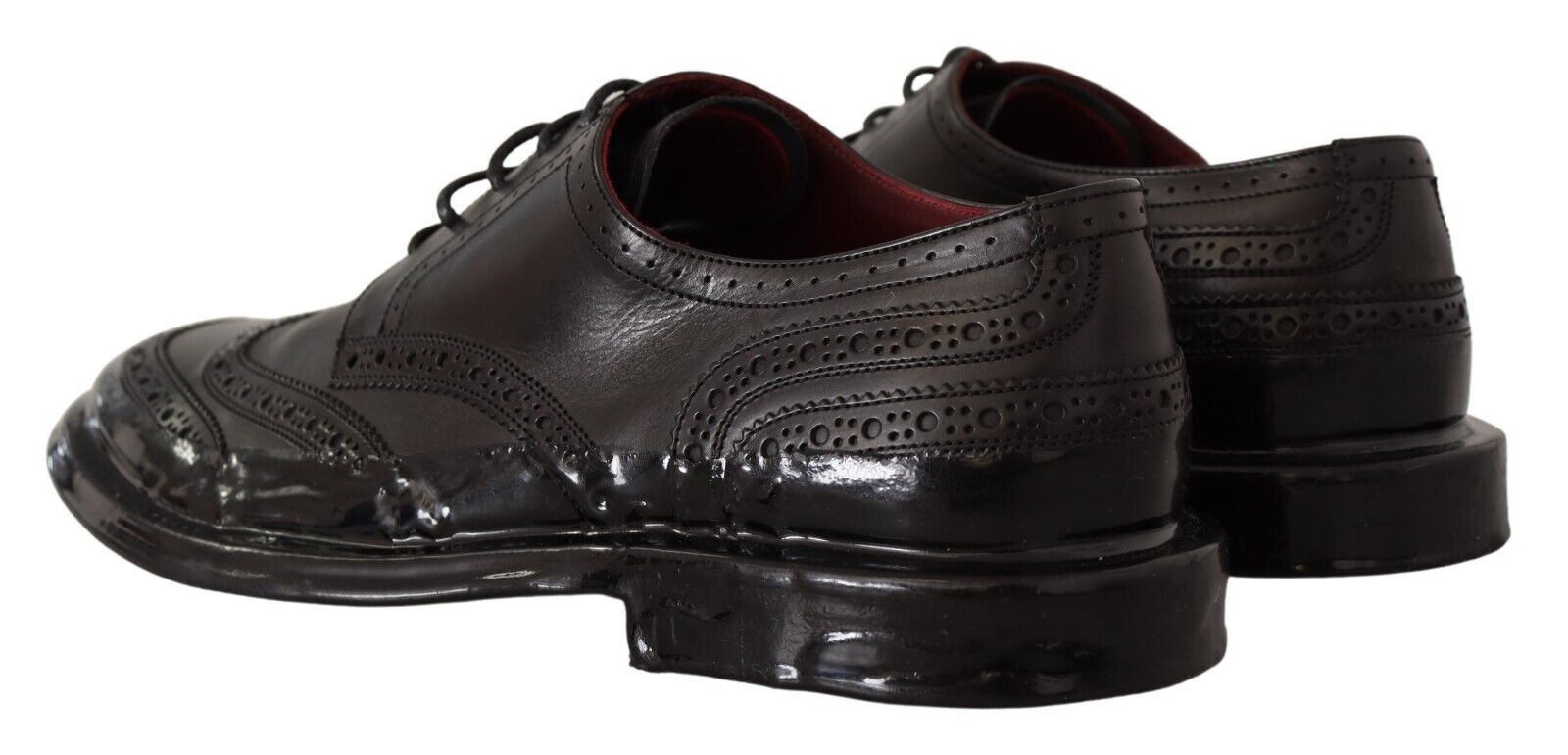 Dolce & Gabbana Black Leather Oxford Wingtip Formal Derby Shoes | Regal Royce