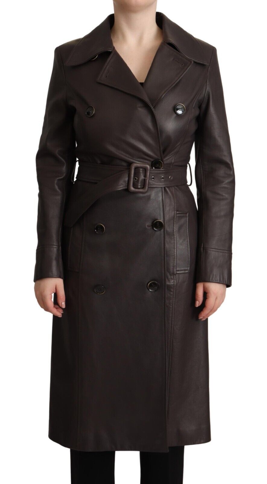 Dolce & Gabbana Dark Brown Leather Long Sleeves Belted Jacket | Regal Royce